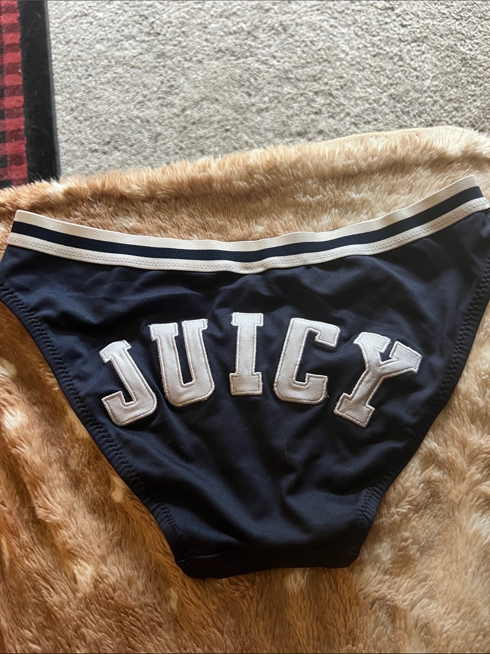 Juicy Couture Navy Swimsuit Bottoms with Cream Trim and White Applique